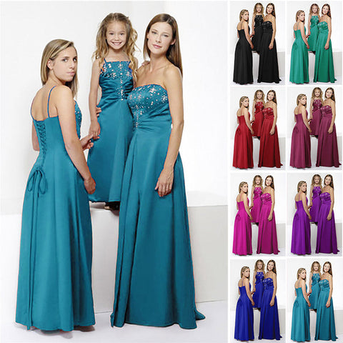 floor length aqua blue satin beaded flower girl dresses and junior bridesmaid dresses