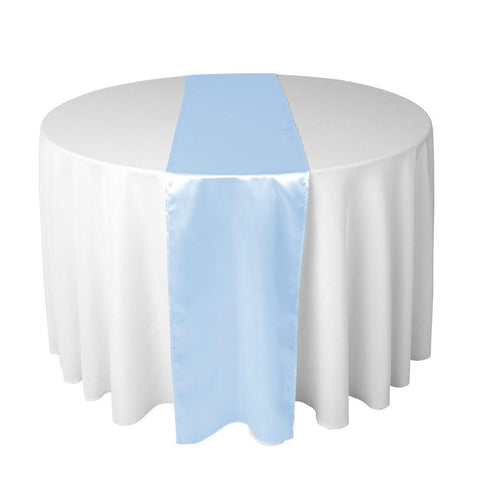 Baby blue long silk satin table runners and chair sashes