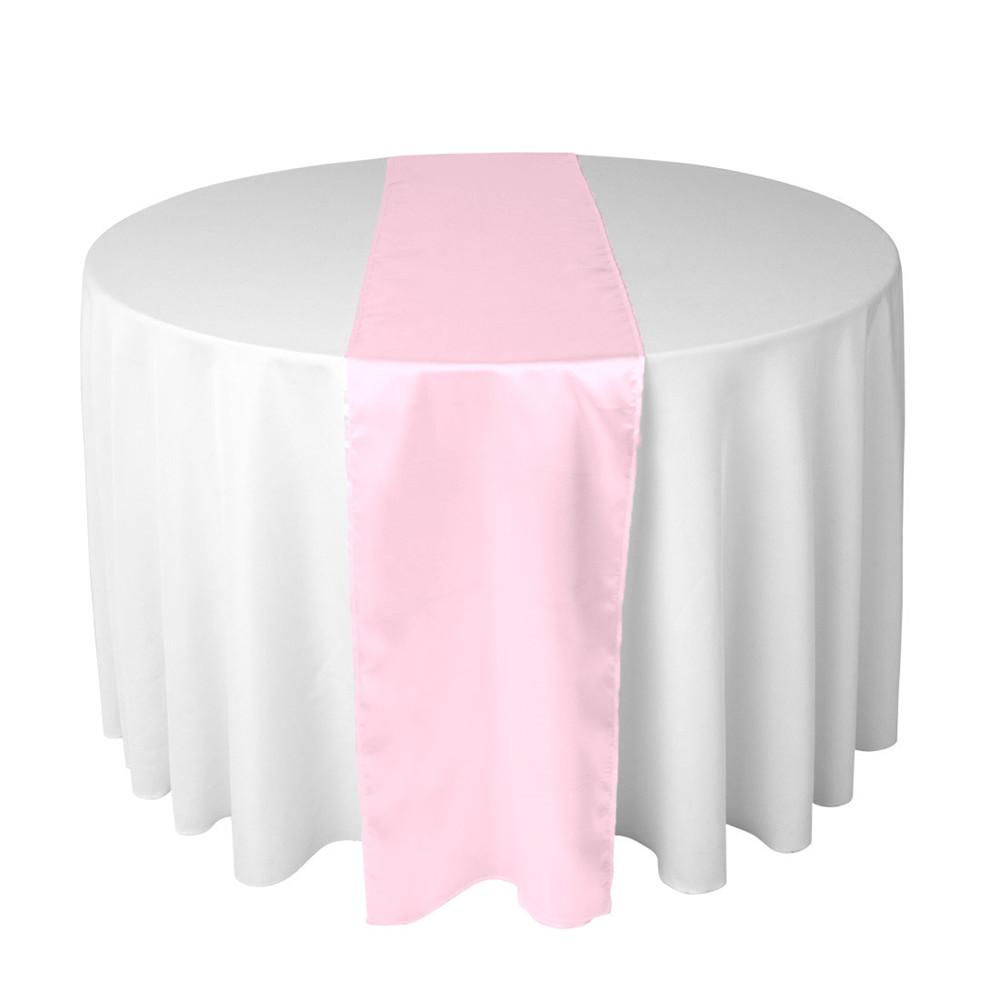 Baby pink long silk satin table runners and chair sashes