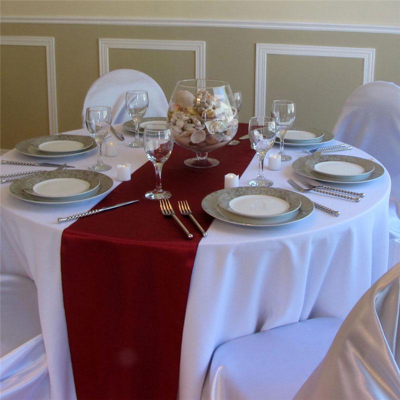Burgundy long silk satin table runners and chair sashes