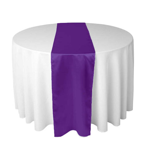 Plum long silk satin table runners and chair sashes