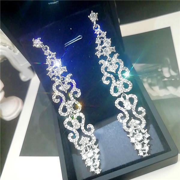 Quality diamond crystal retro Chandelier ear drops earrings 0266-Earrings-11-22net-10.2cm long and 1.9cm wide-Silver-Crystal-11-22net