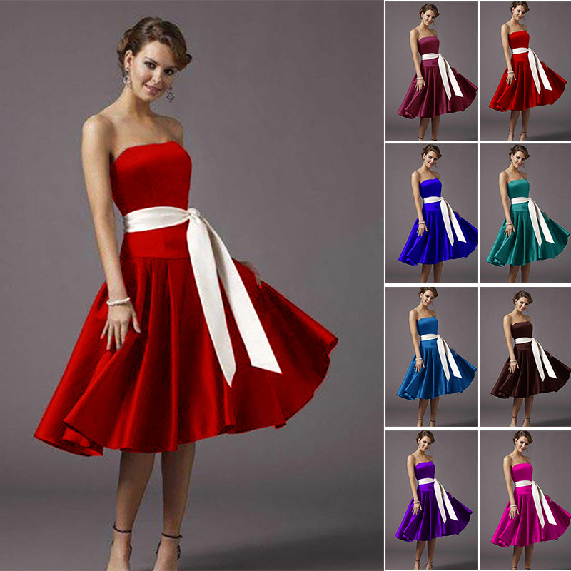 tea length red satin flower girl dresses and junior bridesmaid dresses with long sash belt