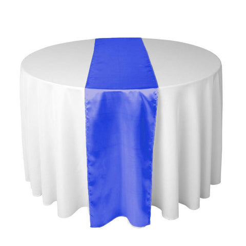 Royal blue long silk satin table runners and chair sashes