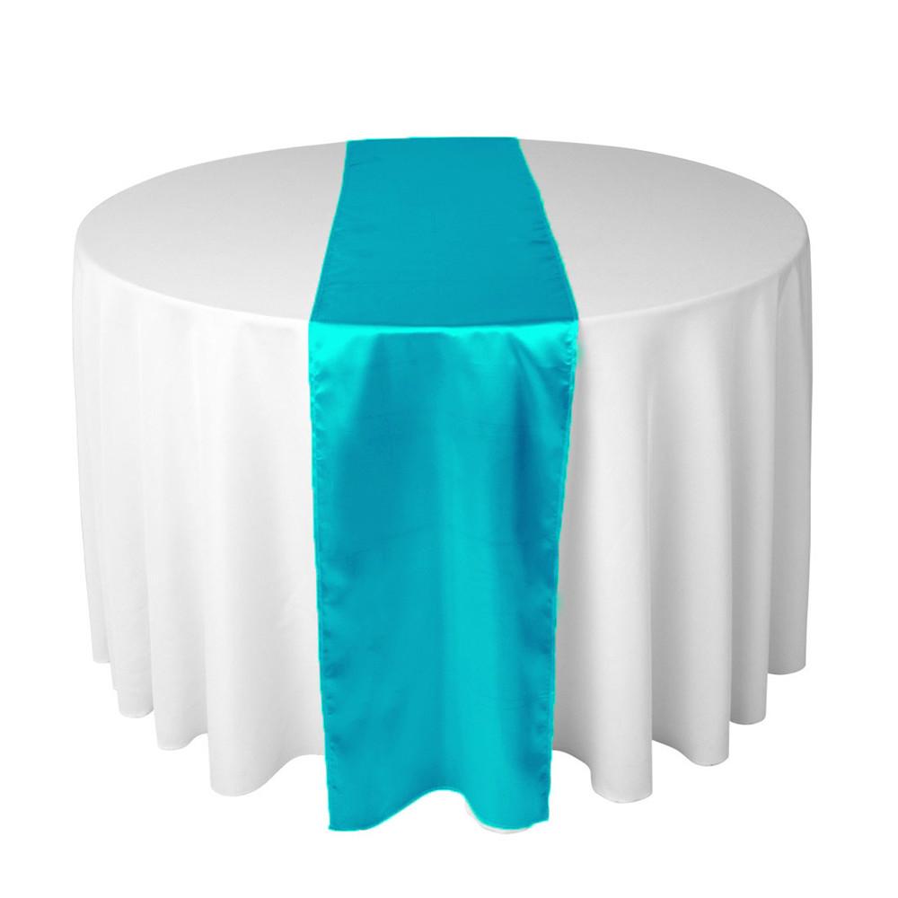 Teal long silk satin table runners and chair sashes