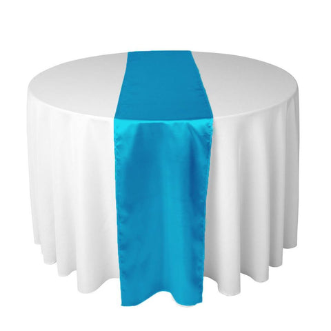 Tuquoise blue long silk satin table runners and chair sashes