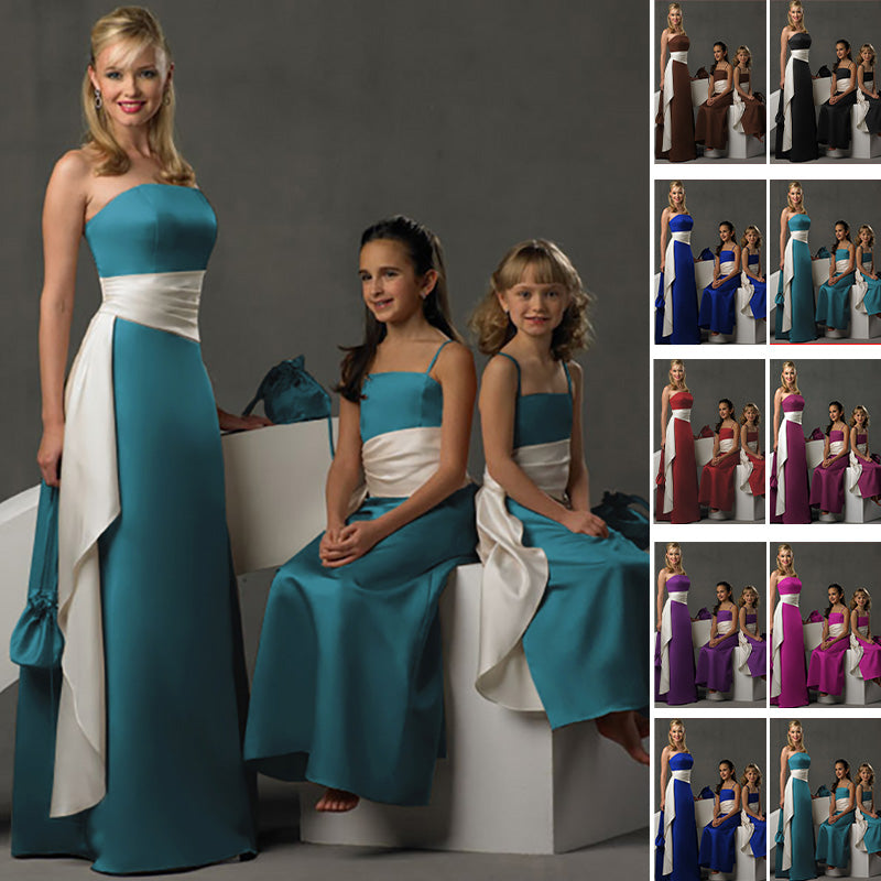 Quality A-line Satin Strapless Corset Boned Floor-Length Bridesmaid Dresses with Long Sash Belt and Wide Waist Band 0158-Aqua Blue