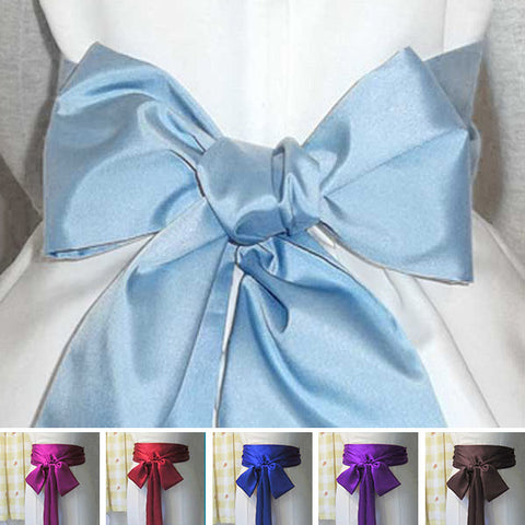 baby blue long satin sash belt ribbon for bridesmaid dress and flower girl dress