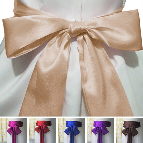 beige long satin sash belt ribbon for bridesmaid dress and flower girl dress