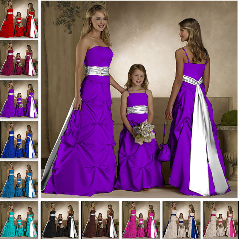 Quality A-line Satin Strapless Corset Boned Floor-Length Bridesmaid Dresses with long sash belt and crinoline 0179-Cadbury Purple