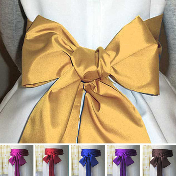 gold long satin sash belt ribbon for bridesmaid dress and flower girl dress