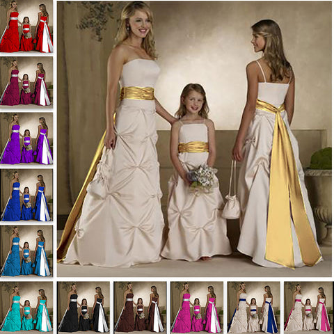 Ivory Quality Long Satin Strapless A-Line Formal Bridesmaid Dresses Evening Gowns  with Sashes and Underskirt for Wedding 0179