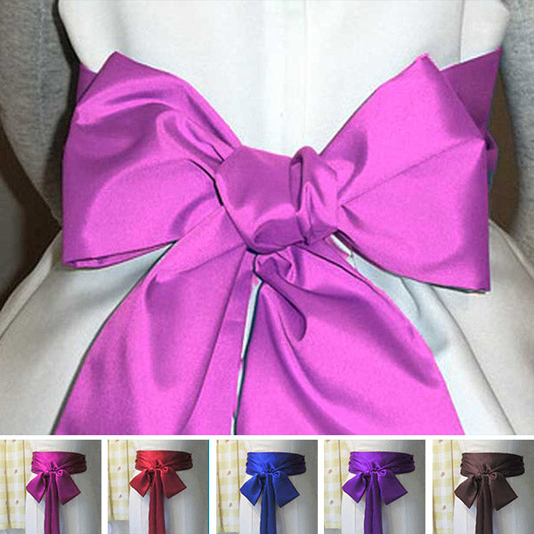 pink long satin sash belt ribbon for bridesmaid dress and flower girl dress