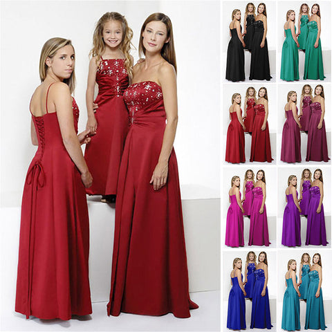 Quality A-line Satin Strapless Corest Boned Floor-Length Long Beaded Bridesmaid Dresses 0154 100% Hand Emroidery-Red