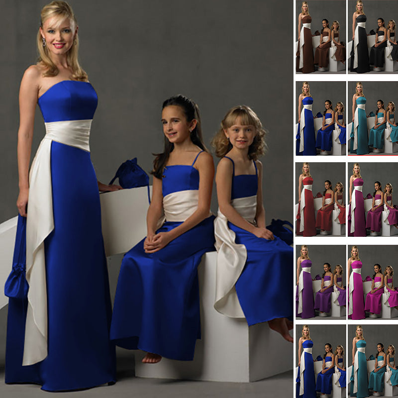Quality A-line Satin Strapless Corset Boned Floor-Length Bridesmaid Dresses with Long Sash Belt and Wide Waist Band 0158-Royal blue