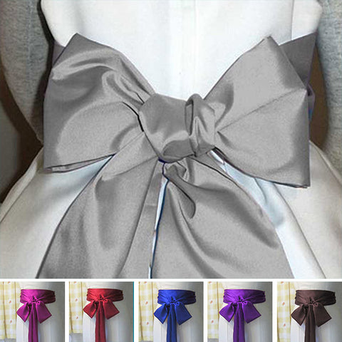 silver grey long satin sash belt ribbon for bridesmaid dress and flower girl dress