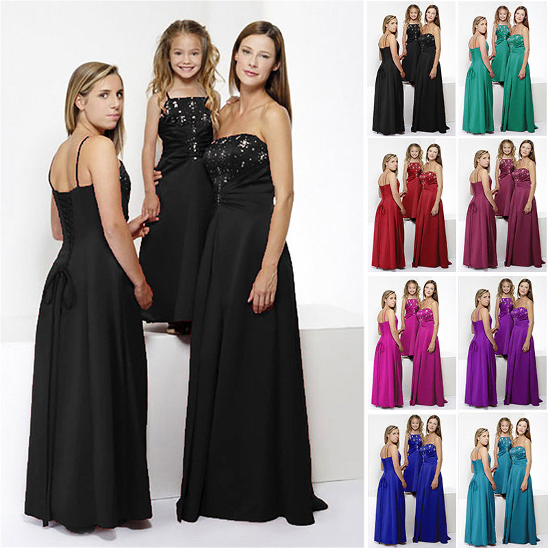 floor length black satin beaded flower girl dresses and junior bridesmaid dresses