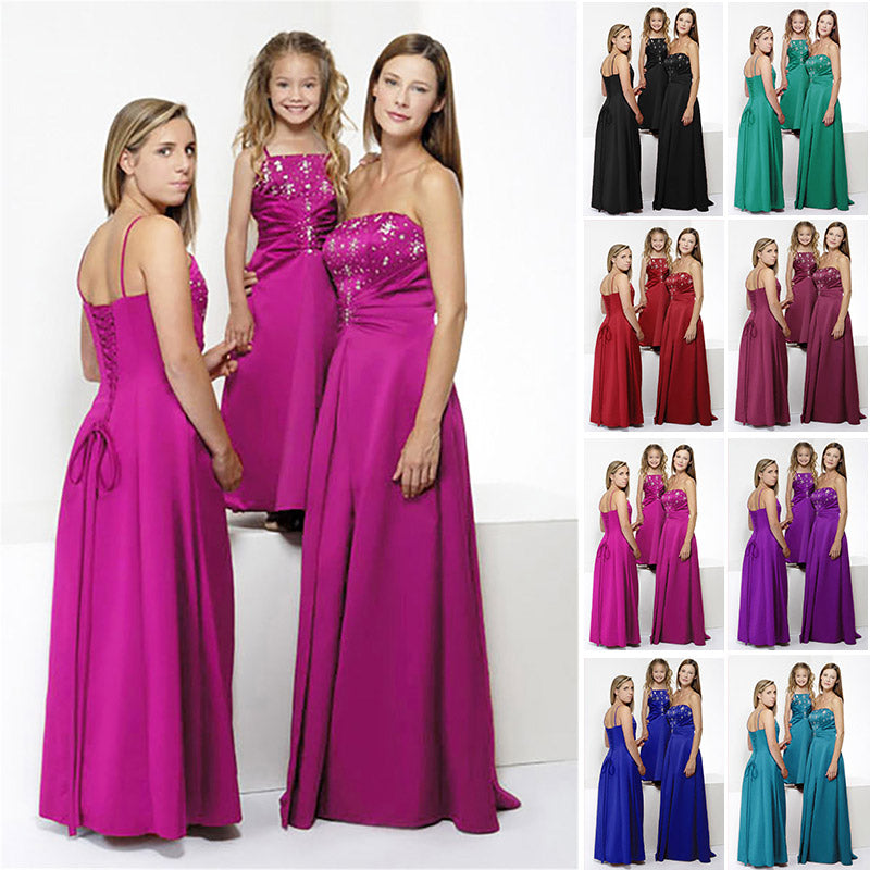 floor length pink satin beaded flower girl dresses and junior bridesmaid dresses