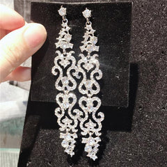 Quality diamond crystal retro Chandelier ear drops earrings 0266-Earrings-11-22net-10.2cm long and 1.9cm wide-Silver-Crystal-11-22net