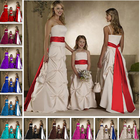 Quality A-line Satin Strapless Corset Boned Floor-Length Bridesmaid Dresses with long sash belt and crinoline 0179-Ivory bridesmaid dresses with red sash belt