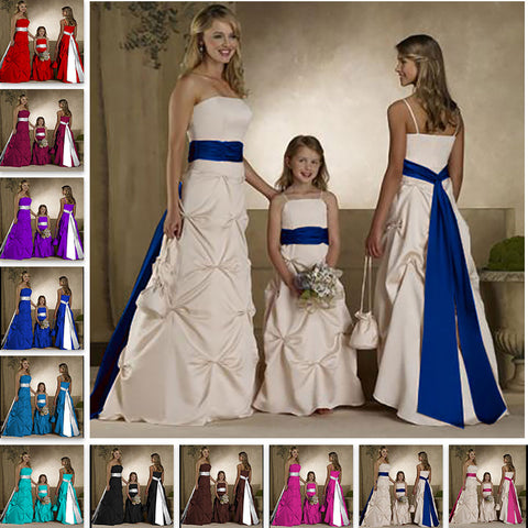 Ivory Quality Long Satin Strapless A-Line Formal Bridesmaid Dresses Evening Gowns  with Sashes and Underskirt for Wedding 0179