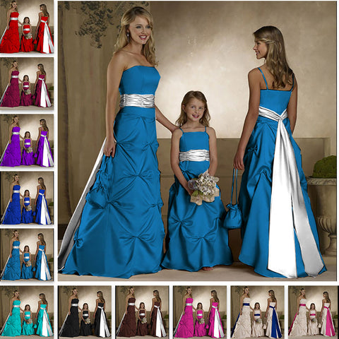 Stunning Long Satin Straps A-Line Formal Flower Girl Dress Bridesmaid Dresses Evening Gowns  with Sashes and Underskirt for Wedding  0179