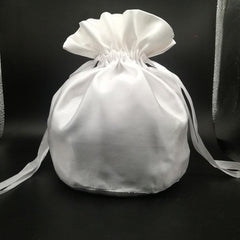 white satin dolly bag for bridesmaids , flower girls, wedding
